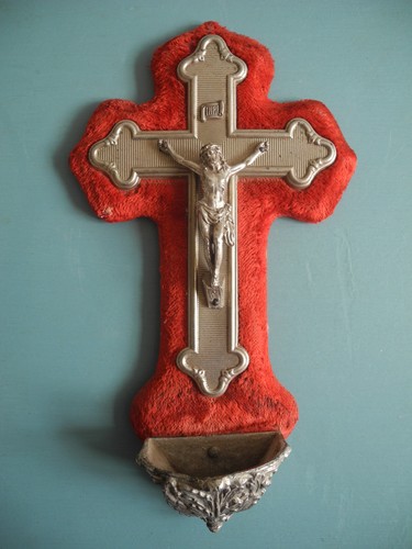 Crucifix bénitier velours - crucifix,