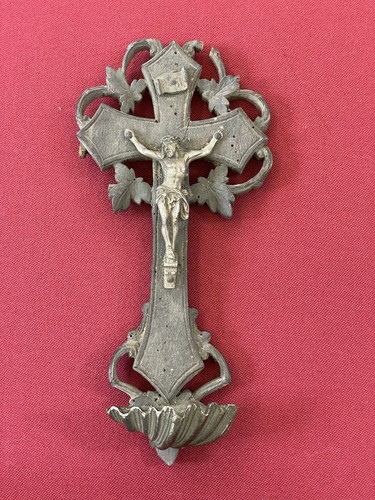 Crucifix benitier ancien bois - crucifix,