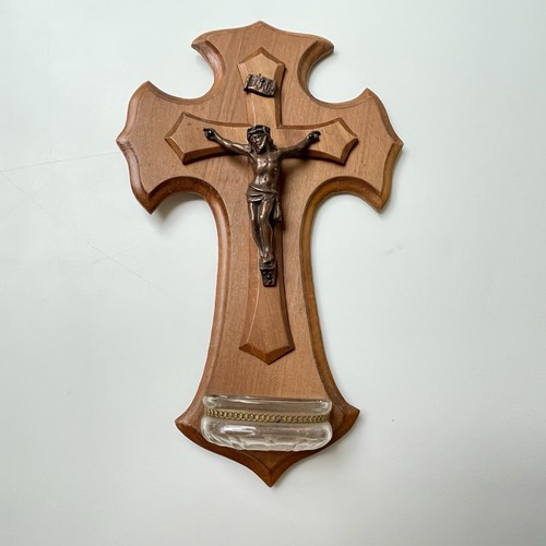 Ancien bénitier crucifix bois - ancien,